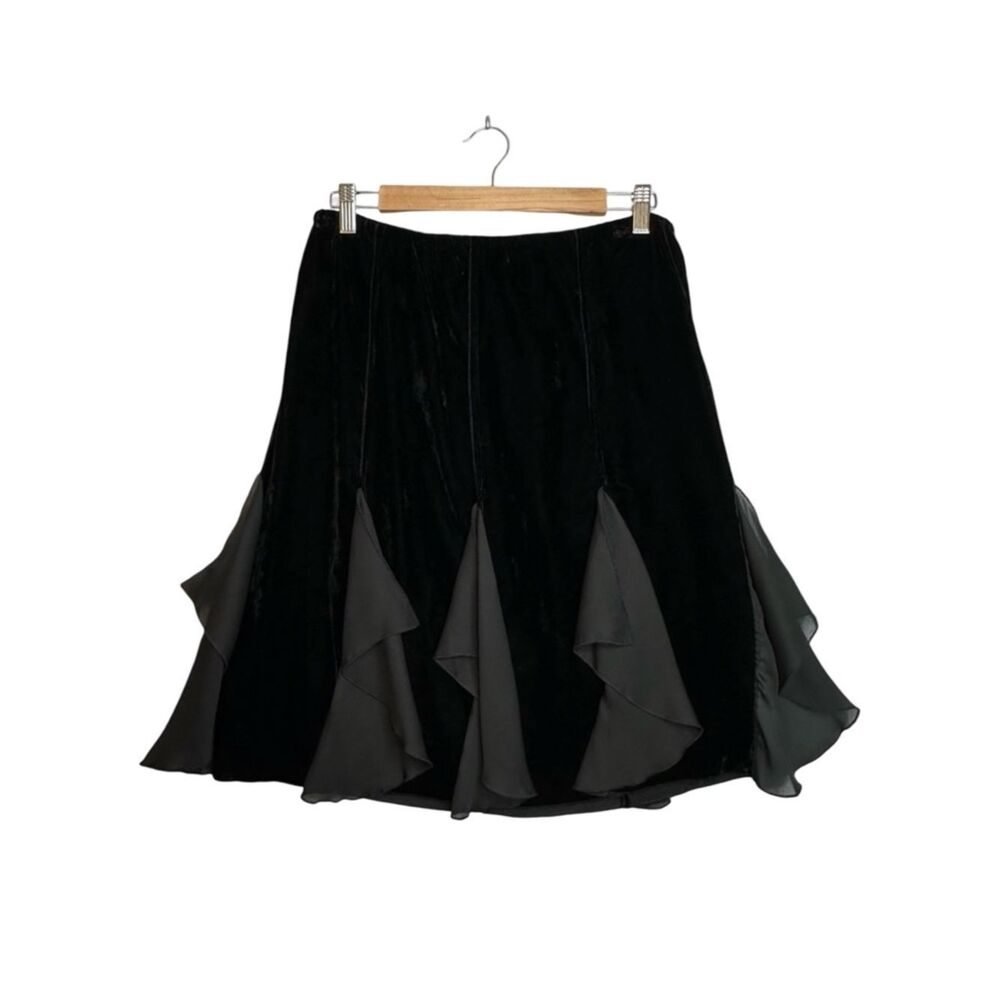JW Vintage Black Velvet Chiffon Flutter Skirt Size 6